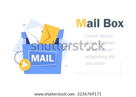 Email subscribe, online newsletter vector template with mailbox . Envelope and newsletter website illustration