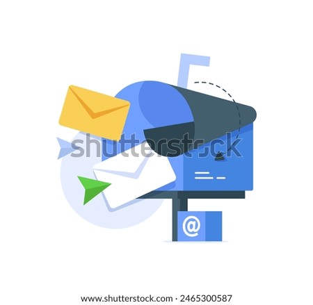 Email subscribe, online newsletter vector template with mailbox . Envelope and newsletter website illustration