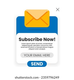 email subscribe pop up, submit button concept illustration flat design vector eps10. simple, modern graphic element for landing page ui, pop up message information, infographic