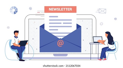 Email subscribe vector flat illustration concept Subscription to newsletter, news, offers, promotions Email marketing system A letter in an envelope Subscribe, submit Send by mail