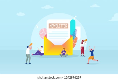 Email subscribe vector illustration concept, email marketing system, people use smartphone and subscribe and received newsletter, can use for, landing page, template, ui, web, mobile app, banner