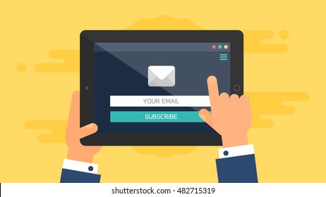 Email And Subscription Button On Tablet. Vector.