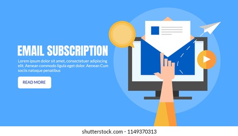 Email subscription concept, Hand clicking on email envelope, email communication flat design vector cartoon