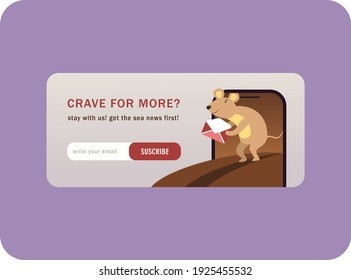 Email subscription design with mouse holding envelope. Online newsletter template with funny mouse character on phone screen. Rodents and animals concept. Design for website illustration