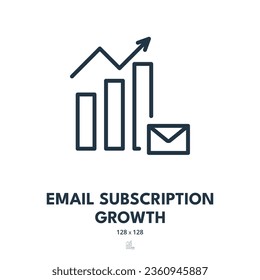 Email Subscription Growth Icon. Newsletter, Mail List, Increase. Editable Stroke. Simple Vector Icon