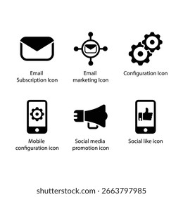 Email Suscripción, Email marketing, Configuración, Configuración móvil, Promoción, Social like, icono