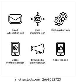 Email Subscription, Email marketing, Configuration, Mobile configuration, Promotion, Social like, icon, Line icon Set