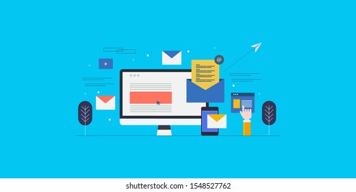 Email subscription, Email newsletter, Email marketing campaign, Subscription marketing - flat design vector illustration with icons