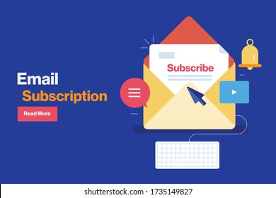 Email Subscription,  Newsletter Marketing, Email Content, Digital Advertising - Conceptual Flat Design Vector Landing Page