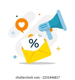 email subscription, special discount offers, promotional message concept illustration flat design vector eps10. modern graphic element for landing page, empty state ui, infographic, icon