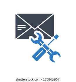 Icono de glifo vectorial relacionado de soporte de correo electrónico. Aislado en fondo blanco. Ilustración vectorial.