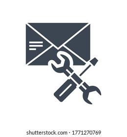 Icono de glifo vectorial relacionado de soporte de correo electrónico. Aislado en fondo blanco. Ilustración vectorial.