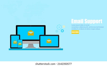 Email support.Design website covers and web pages for user support and maintenance.Vector illustration design