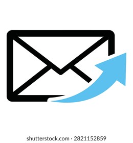 Email symbol with blue arrow pointing outward, representing outgoing mail or message
