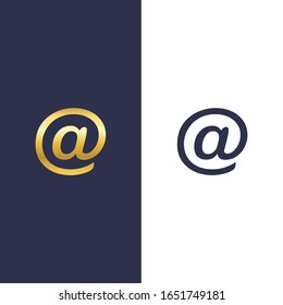 Email symbol. Golden gradient and flat email symbol isolated in white and dark background.