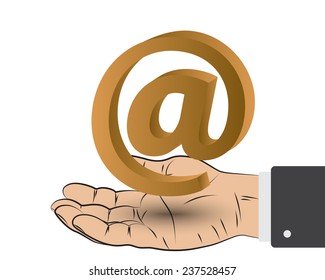 Email symbol with her hand as a concept contact us