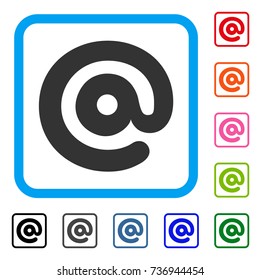 Email Symbol icon. Flat grey iconic symbol in a light blue rounded rectangular frame. Black, gray, green, blue, red, orange color additional versions of Email Symbol vector.
