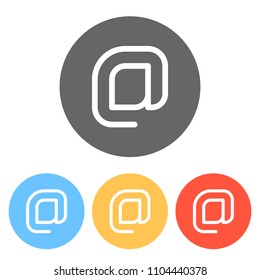 E-mail symbol, internet mail icon. Linear, thin outline. Set of white icons on colored circles