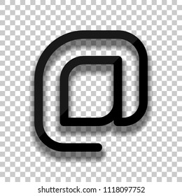 E-mail symbol, internet mail icon. Linear, thin outline. Black glass icon with soft shadow on transparent background