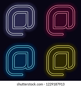 E-mail symbol, internet mail icon. Linear, thin outline. Set of neon sign. Casino style on dark background.