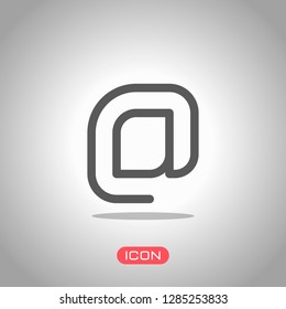 E-mail symbol, internet mail icon. Linear, thin outline. Icon under spotlight. Gray background