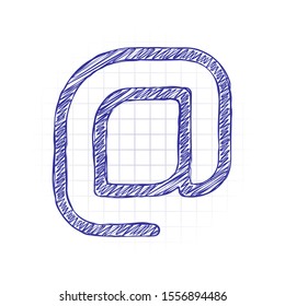 E-mail symbol, internet mail icon. Linear, thin outline. Hand drawn sketched picture with scribble fill. Blue ink. Doodle on white background