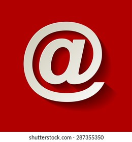 email symbol long shadow on a red background