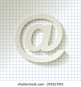 email symbol long shadow on a checkered pattern background