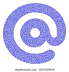 Email Symbol mosaic of circle dots in variable sizes and color tones. Round dots are grouped into email symbol vector illustration. Dotted vector illustration.
