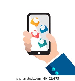 Email symbol on the screen. Using smartphone similar to smartphone