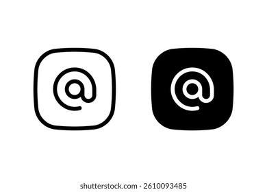 email or at symbol on a square. Perfect for illustrating email address, contact information, online communication, and related concepts