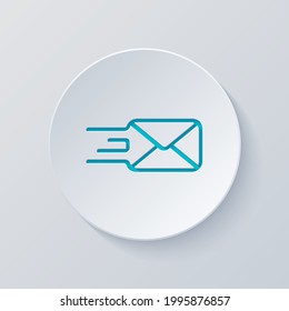 Email symbol, open letter, simple icon. Cut circle with gray and blue layers. Paper style