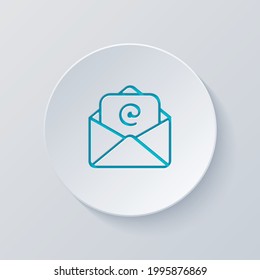 Email symbol, open letter, simple icon. Cut circle with gray and blue layers. Paper style