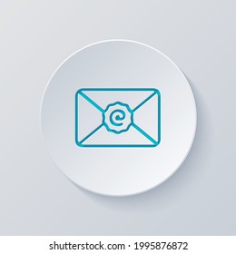 Símbolo de correo electrónico, letra abierta, icono simple. Cortar círculo con capas grises y azules. Estilo de papel