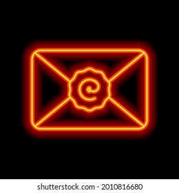 Símbolo de correo electrónico, letra abierta, icono simple. Estilo neón naranja sobre fondo negro. Icono lineal claro con trazo editable