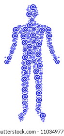Email symbol person representation. Vector email symbol icons are united into man composition.