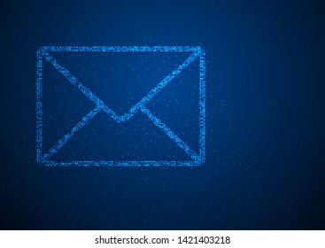 Email symbol shape Particle Geometric Bokeh circle dot pixel pattern, You got mail concept design blue color illustration on blue gradients background with space, vector eps