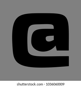 Email symbol. At sign. Vector. Black icon on medium gray background. Isolated.