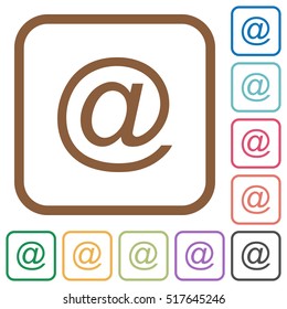 Email symbol simple icons in color rounded square frames on white background
