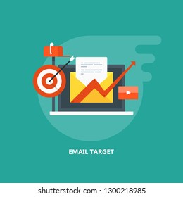 E-Mail-Targeting, Mitgliedschaft, Marketing für digitale Inhalte, Vektorgrafik mit flachem Design und Symbolen