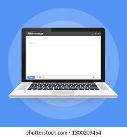 Email template. Blank e-mail browser window. Mail message web page  frame on laptop screen. Vector stock illustration.