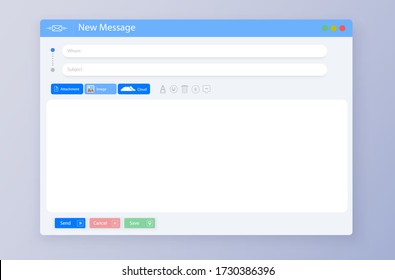 Email template. Blank e-mail browser window .Mail ui window template, Mail message web page frame. Vector illustration.