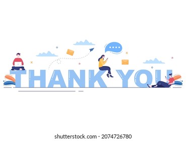 Email Thank You Banner Flat Illustration with Envelope Greeting Card and Text Thanks Vector Background