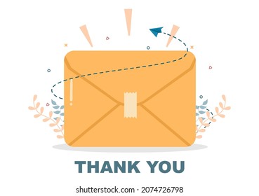 Email Thank You Banner Flat Illustration with Envelope Greeting Card and Text Thanks Vector Background