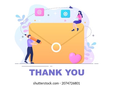 Email Thank You Banner Flat Illustration with Envelope Greeting Card and Text Thanks Vector Background