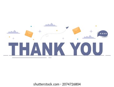 Email Thank You Banner Flat Illustration with Envelope Greeting Card and Text Thanks Vector Background