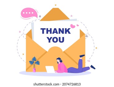 Email Thank You Banner Flat Illustration with Envelope Greeting Card and Text Thanks Vector Background