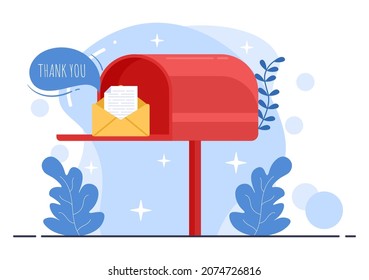 Email Thank You Banner Flat Illustration with Envelope Greeting Card and Text Thanks Vector Background