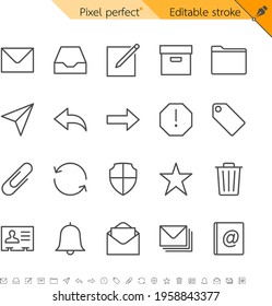 Email thin icons. Pixel perfect. Editable stroke.