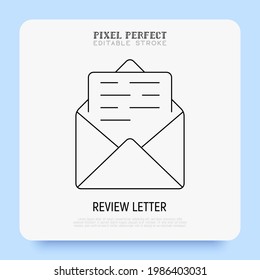 E-mail thin line icon. Open envelope with letter. Pixel perfect, editable stroke. Online message, promotion, feedback. Vector illustration.